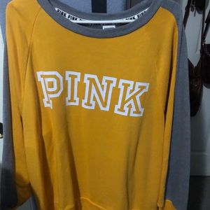 PINK Logo Yellow Crewneck Oversized